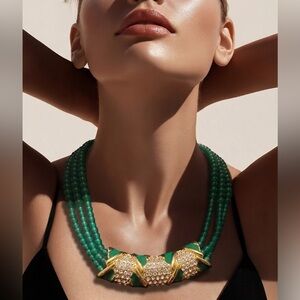 Chic Green and Gold Beaded Necklace